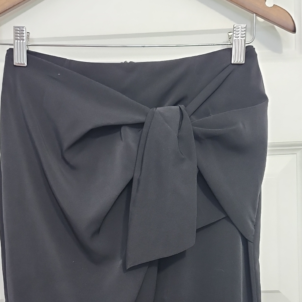 DYNAMITE Black bow wrap draped high waist midi skirt - Picture 3 of 12